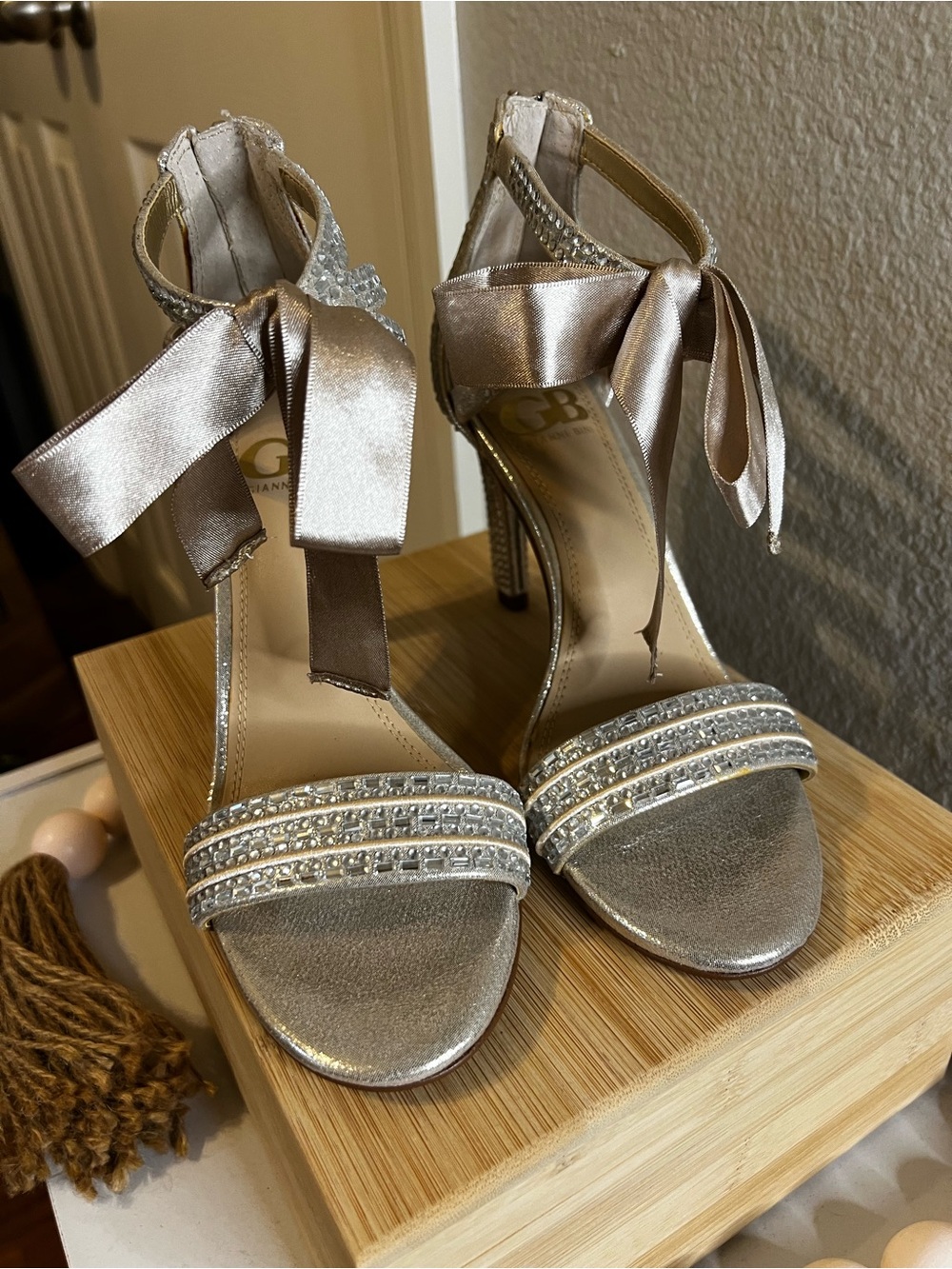 Women's Crystal-Embellished Satin High Heel Sandals - Silver